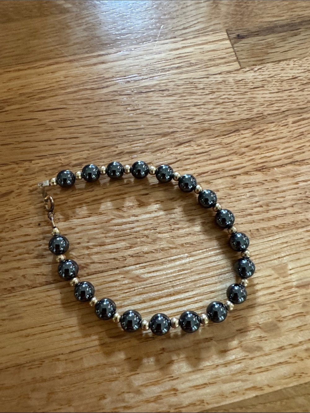 Hematite Bead Bracelet with Gold Accent Spacers - Women Jewelry